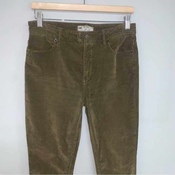 Free People Corduroy Pants Women's Size 27 Olive Green Brown High‎  Rise Stretch - Picture 3 of 10